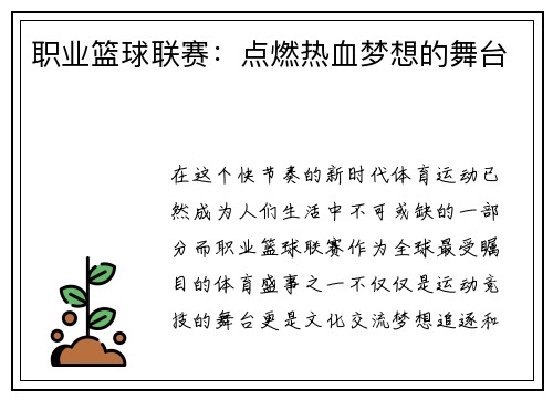 职业篮球联赛：点燃热血梦想的舞台